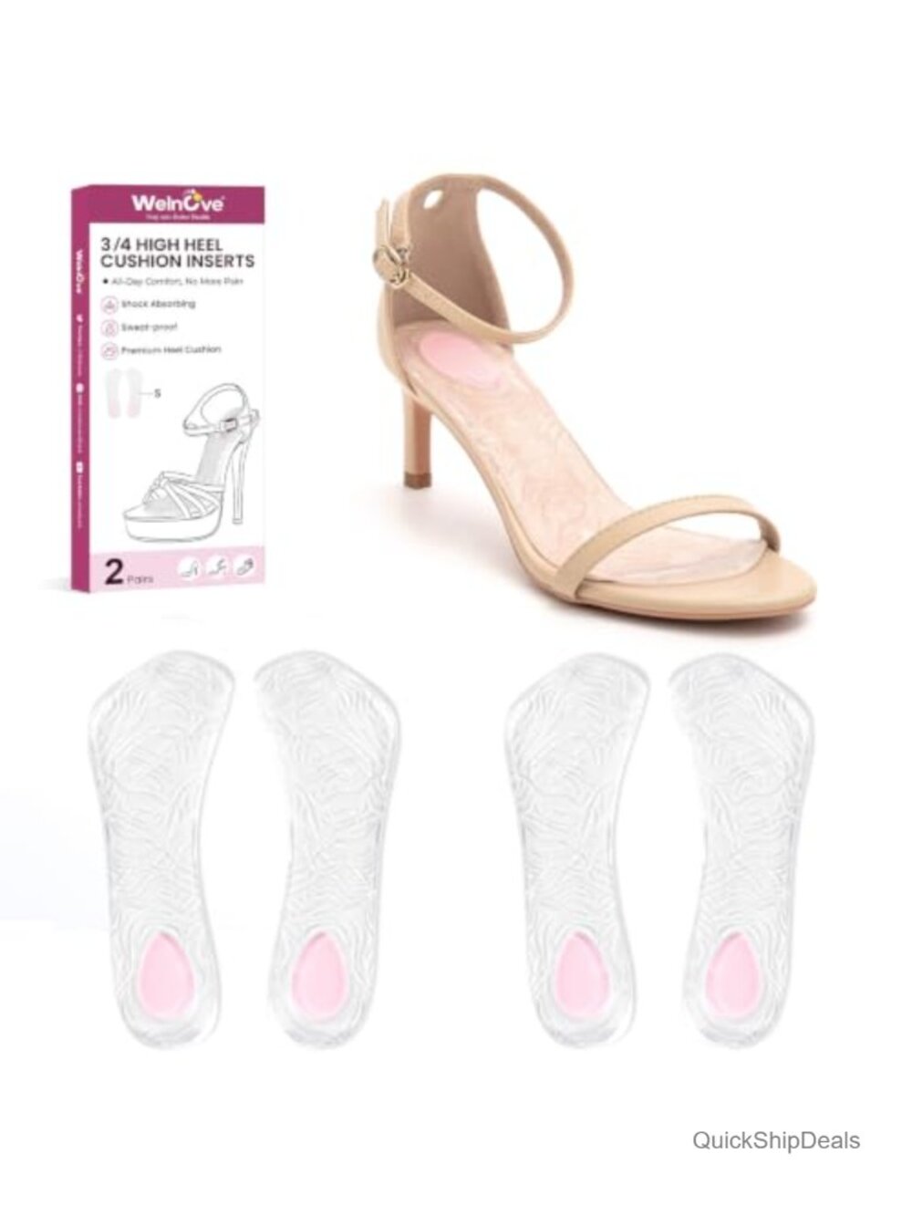 Dual-Density Gel High Heel Cushion Inserts 3/4 Length Invisible Shoe Pads